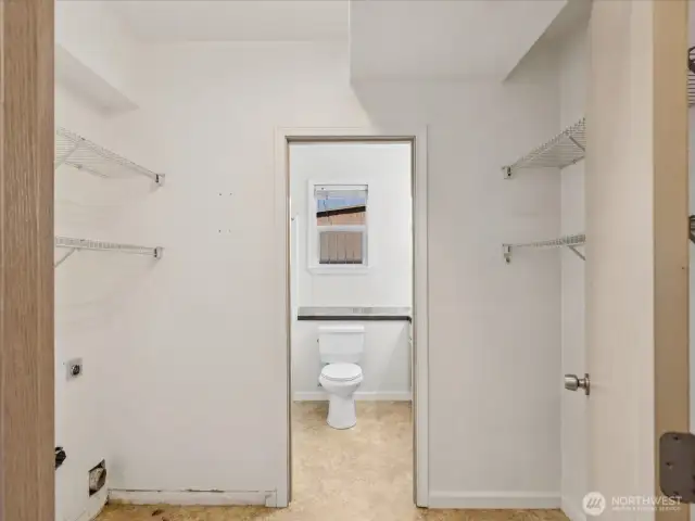 Lower level full bath visible from utility room entrance
