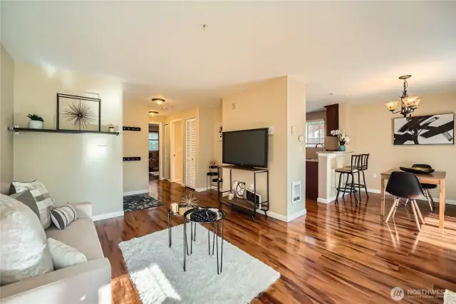 Living room opens to dining room