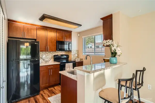 Kitchen is open to dining area