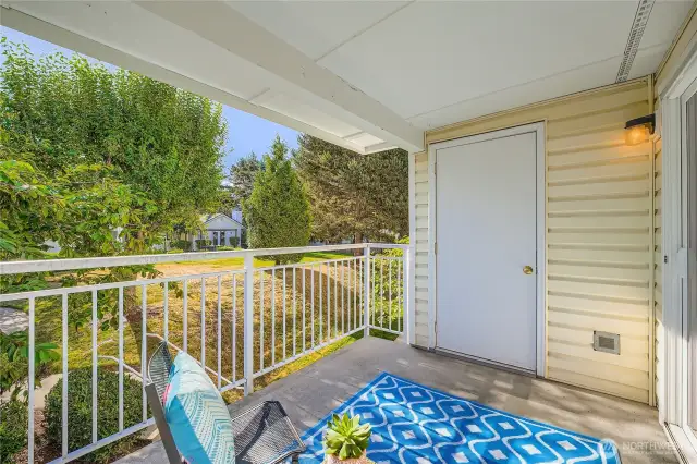 Good sized balcony with convenient storage