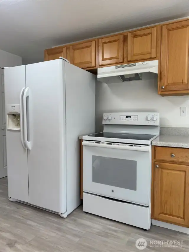 Glass top stove and refrigerator