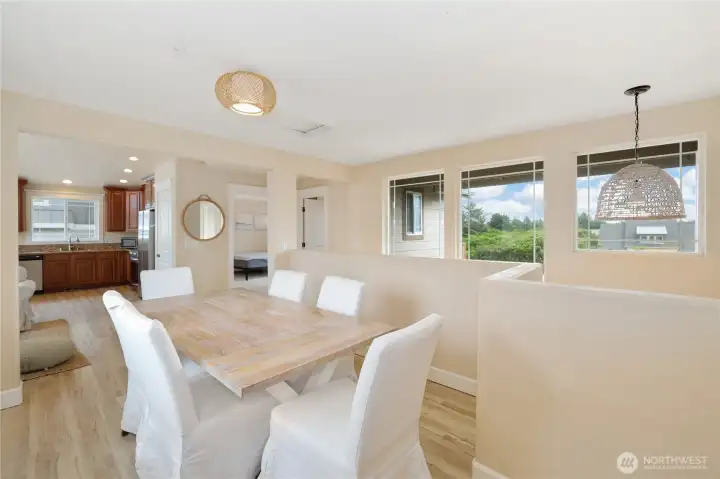 Formal dining with windows on both sides