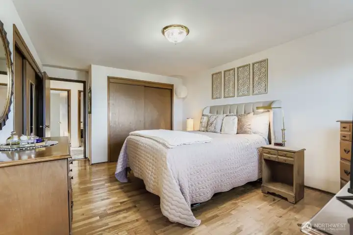 Another view of primary bedroom.  Double closet space.