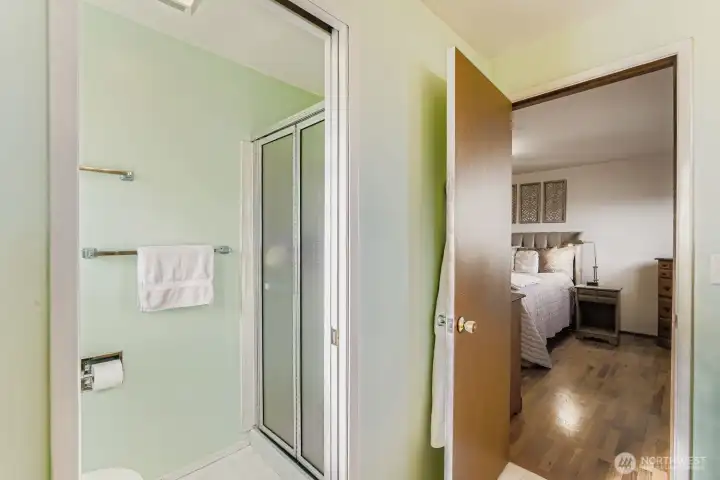 3/4 bathroom off primary bedroom.