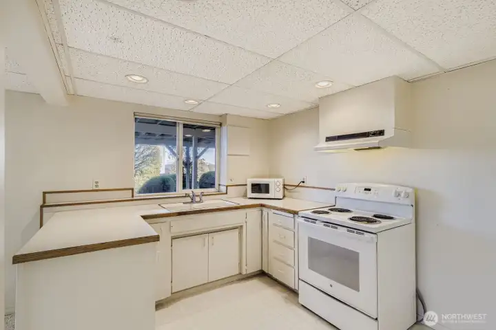 Lower level kitchen.