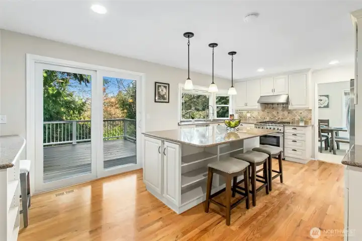 Kitchen is adjacent to the spacious Trex deck.