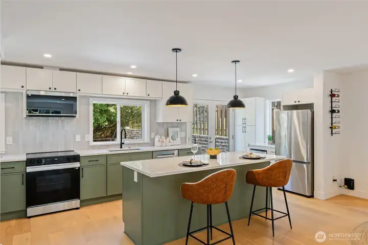 Quartz countertops with stainless steel appliance