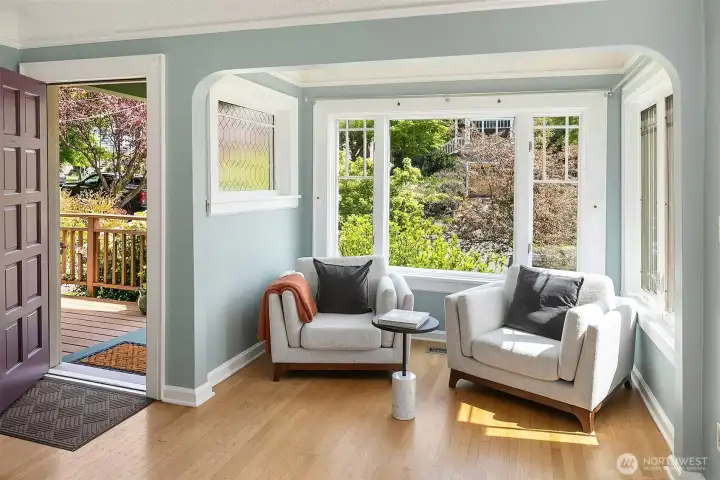 This sunny space has windows on 3 sides. The perfect place to enjoy a quiet moment.