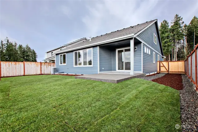 Fully landscaped backyard and privacy fencing. Photo for illustration only of similar home, not actual.