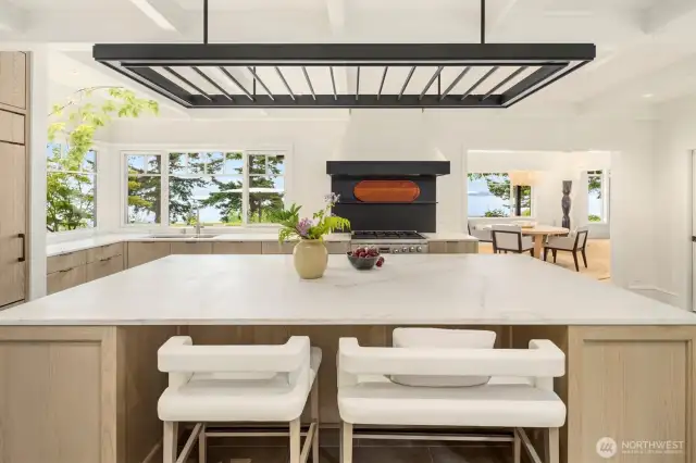 custom blackened steel lighting and hood.
