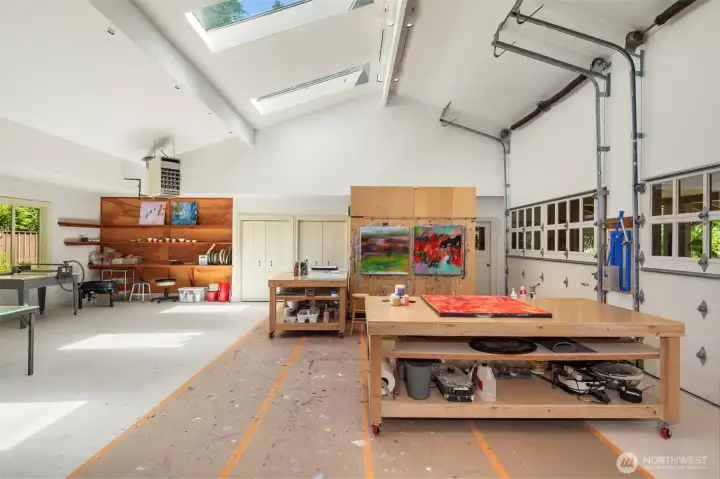 double height ceilings and roll up doors.