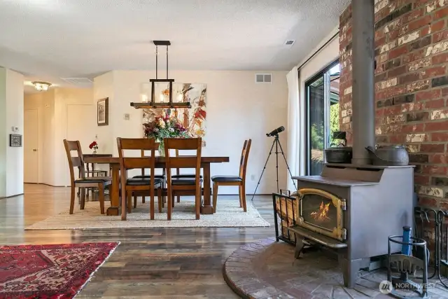 Cozy wood stove for winter evenings.
