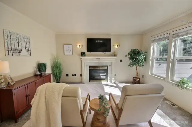 Enjoy a cup of tea in front of the fireplace...