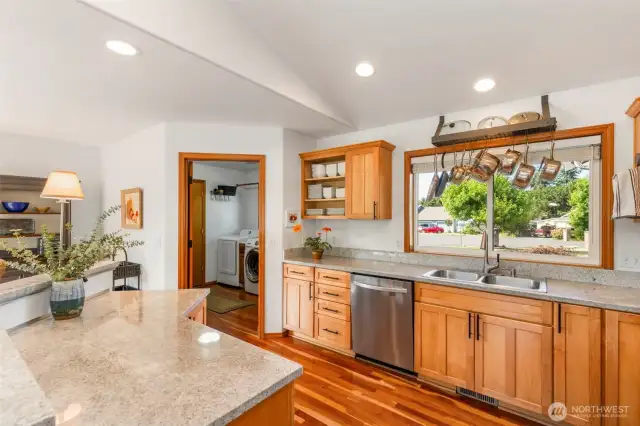 Newer appliances and stone countertops.