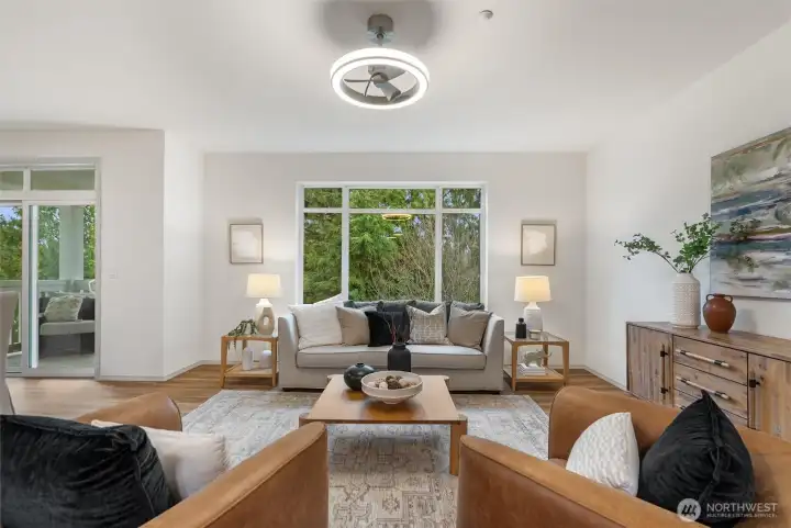 Bright and welcoming living room with large windows