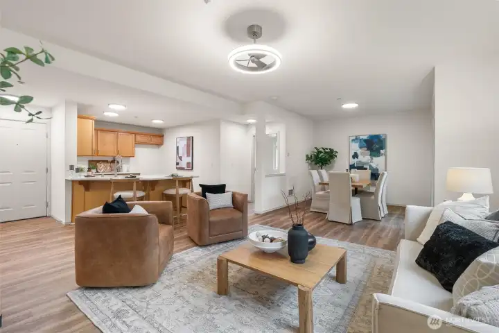 Looking from corner window towards kitchen & dinning room