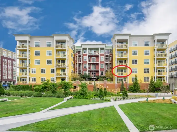Rear of building with easy access to the Redmond Connector Park and trails