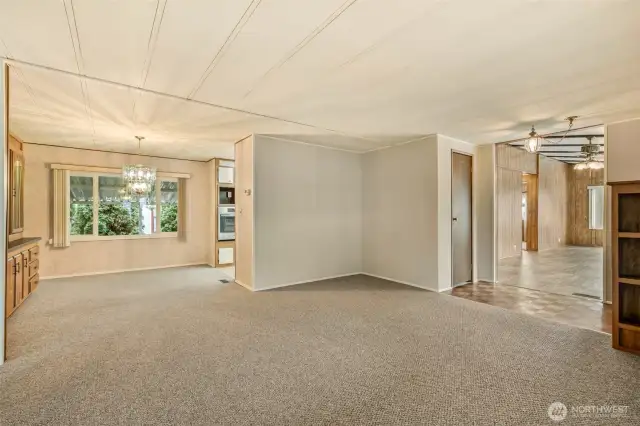 Living room looking at dining room and built in hutch