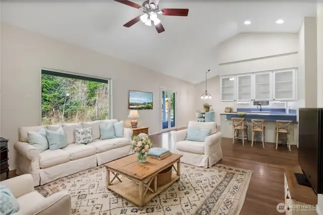 open floor plan with propane fireplace!