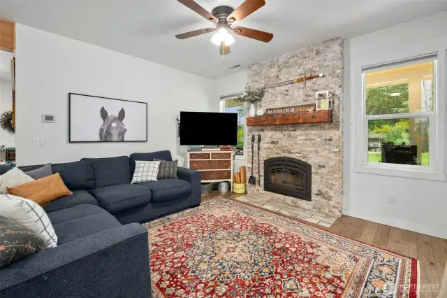 Warm & welcoming living room with fireplace