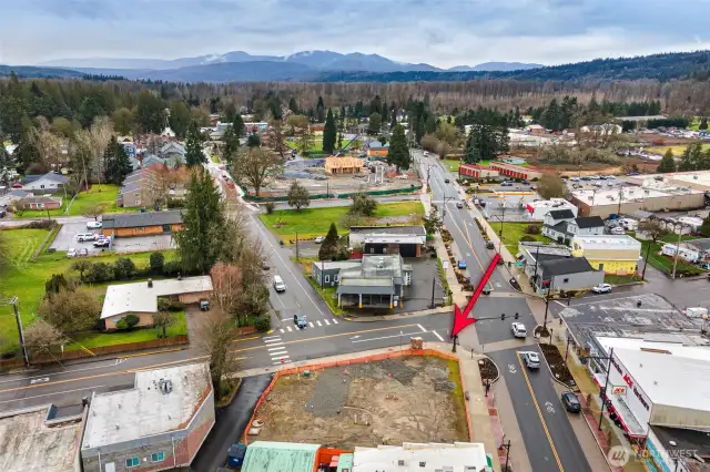 Looking south from downtown Carnation; 43 new construction homes being built 2 blocks south. Perfect confluence of business, residential & high visibility/access location.