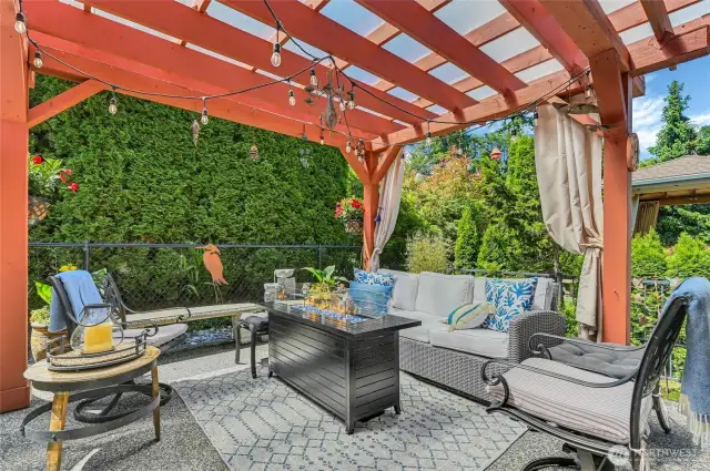 This large, covered patio if off the great room and is a nice place to hang out with friends and relax.