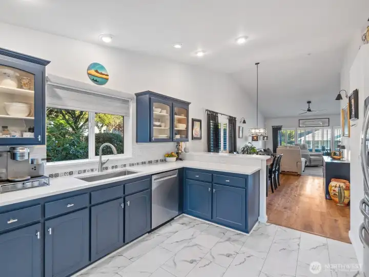 Vaulted ceilings in the main space make it feel lgiht and bright