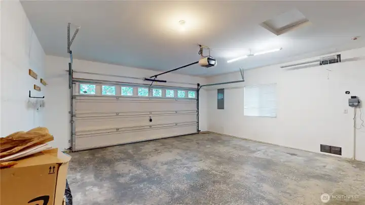 The garage is completely finished and has room for two cars and additional storage!