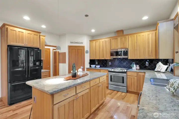 Large open kitchen with generous counter space.