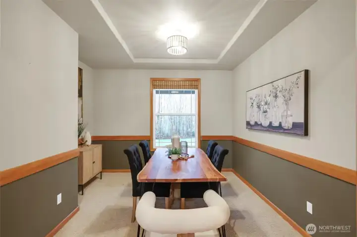 Light-filled dining room offering a warm place to gather.