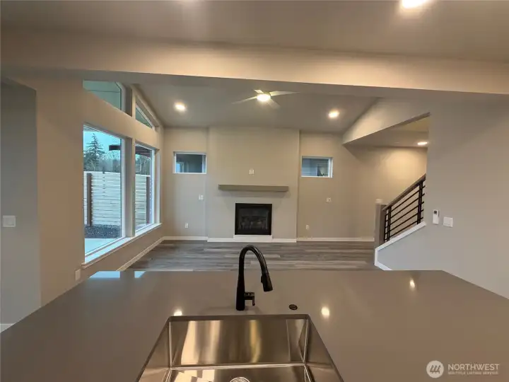 Looking toward gas fireplace in living area