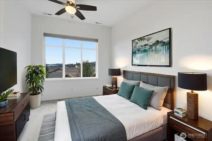 Large Primary Bedroom - w/awesome tall ceilings and large view windows... such great Natural Light! (Virtually Staged)