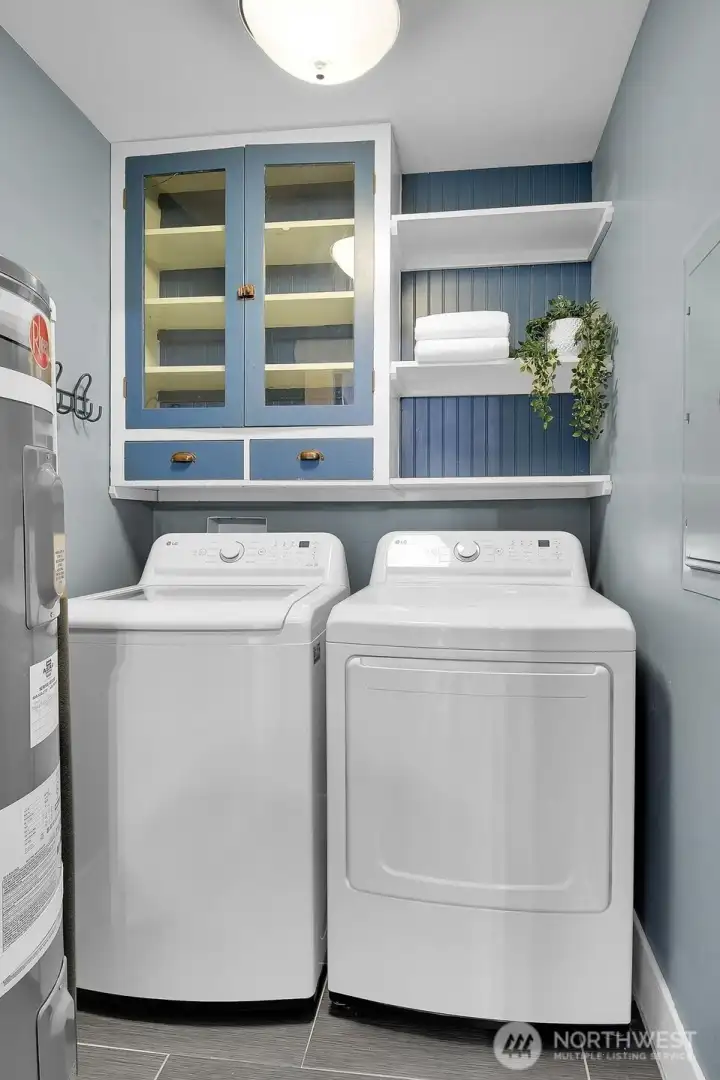Main floor utility room with built-in storage. Washer & Dryer stay!