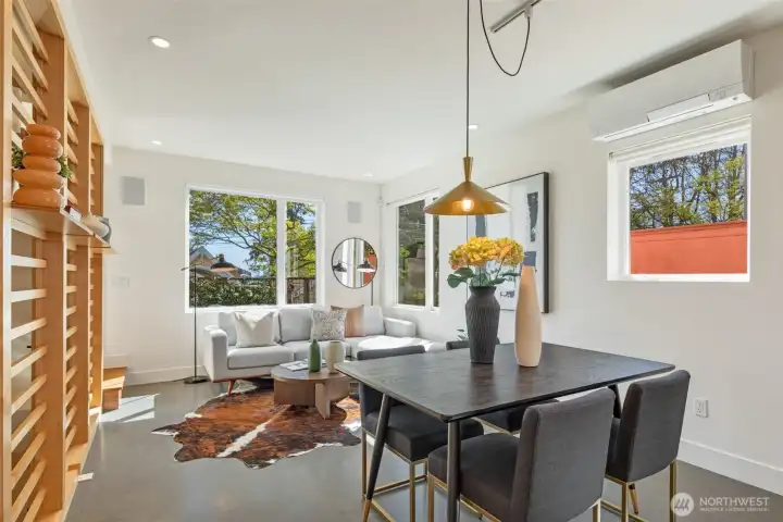 Dining area and open living room