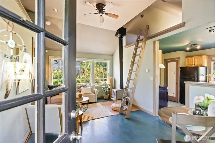 Open living to kitchen