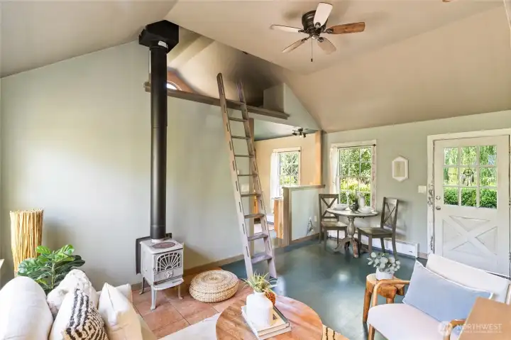 Wood stove for cold winters.