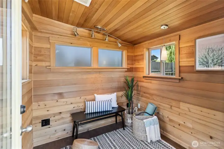 Cedar lined office space.