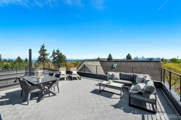 On a clear day, the spacious rooftop deck is tough to beat. Views of the Olympics, Cascades, the peak of Rainier, and the Space Needle and cityscape are visible. On a clear day, the spacious rooftop deck is tough to beat. Views of the Olympics, Cascades, the peak of Rainier, and the Space Needle and cityscape are visible.