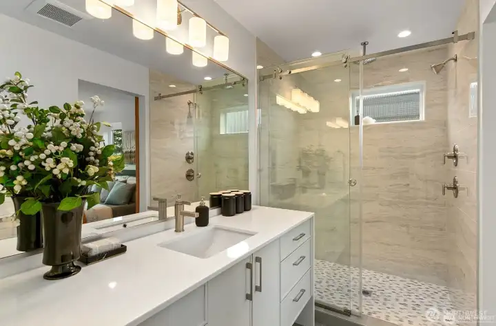 Spa-like primary bathroom. Spa-like primary bathroom.