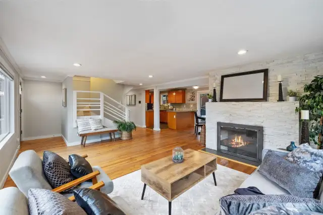 Wood-burning fireplace and lots of natural light