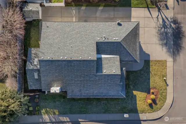 Aerial overhead shows covered patio on left and RV parking on top