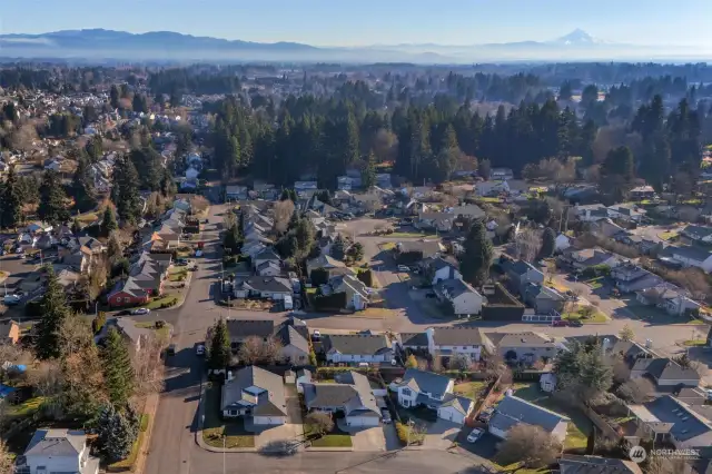 East Aerial has property in front corner.  Left top in distance is Silver Star Mountain and Mt Hood is top right.