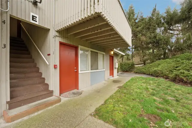 Take the stairs up to your top level, end unit!