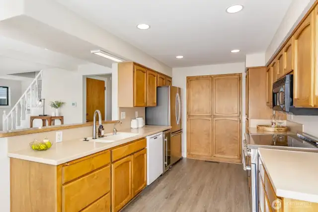 The kitchen is open to the living room.