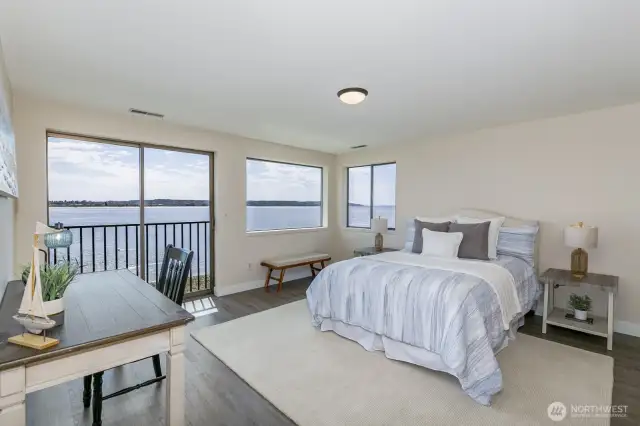 The primary bedroom with great views.