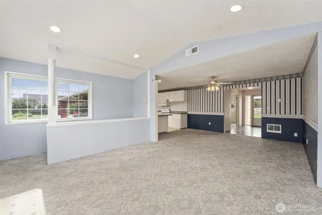 Great Room...stairs down to storage/shelter on the left...