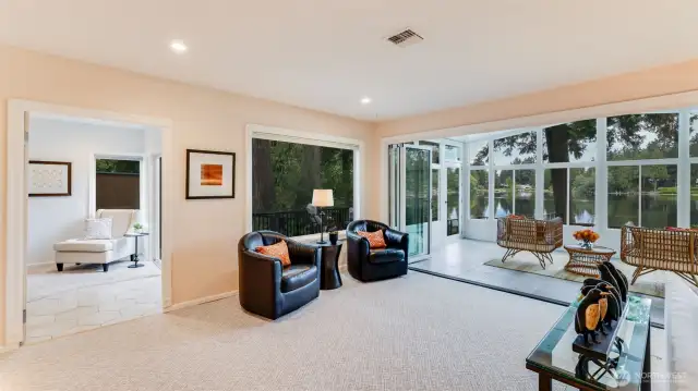 Looking a different way while in the family room you see a hidden door to the Primary suite ( held shut by special magnets ).