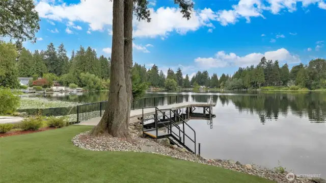 A view of the dock and swim stairs.