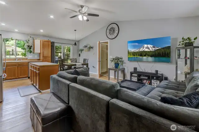 Living, dining, kitchen