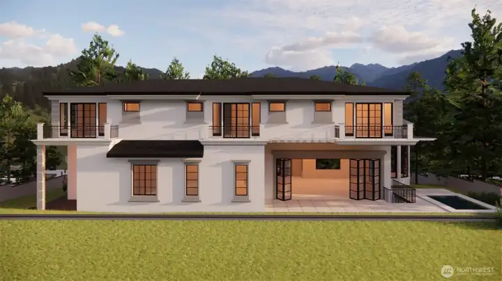 New house plan - backyard view + swimming pool